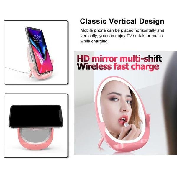 Portable Vertical With Fill Light Mirror Wireless Charger For Mobile Phone Bracket